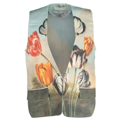 Stella Mccartney Flower Painting Print V-neck Vest In Multicolor Silk In Multi