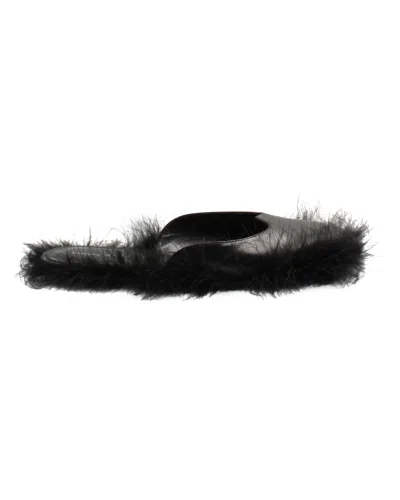 Simone Rocha Fur-trimmed Slides In Black Leather In Black