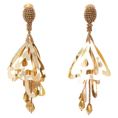 Oscar De La Renta Gold Acrylic Petals Beads Floral Statement Clip Earrings In Gold