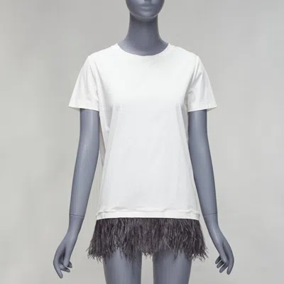 Jil Sander Cotton Ostrich Feather Trim Crew Neck Tshirt In White
