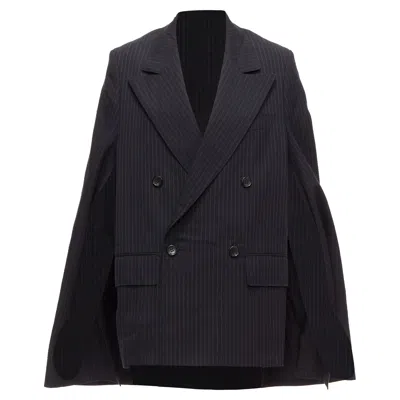 Junya Watanabe Pinstripe Wool Blend Cape Sleeve Boxy Blazer In Grey