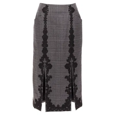 Jonathan Simkhai Wool Houndstooth Lace Applique Slit Pencil Skirt In Black