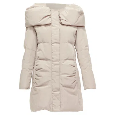 Max & Co Caldo Bateau Foldover Collar Fitted Long Puffer Coat In Beige
