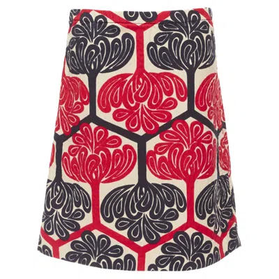 Marni Ethnic Print Cotton Aline Knee Skirt In Red