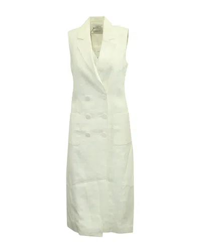 Racil Marrakech Double Breasted Vest In White Linen In White