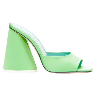 Attico Luz Mint Satin Sculptural Cone Heel Open Toe Mule In Green