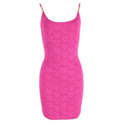 Versace La Greca Embellished Jacquard-knit Mini Dress In Pink