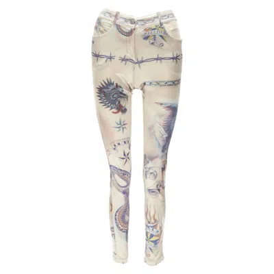 Jean Paul Gaultier Punk Tattoo Print Polyamide Skinny Pants In Beige