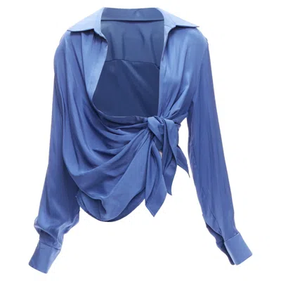 Jacquemus Le Collection Plunge Drape Asymmetric Blouse In Blue