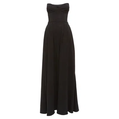 Brandon Maxwell Dotted Print Silk Trimmed Corset Jumpsuit In Black