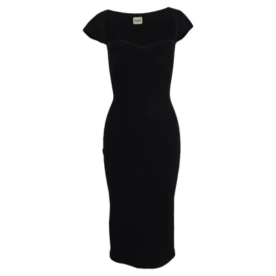 Khaite Allegra Knitted Midi Sweetheart Dress In Black Wool In Black