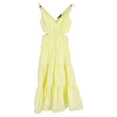 Maje Cutout Midi V-neck Sleeveless Tiered Dress In Yellow Polyester In Yellow