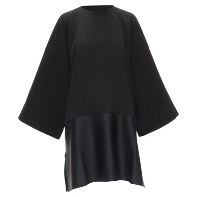 Solace London Lulu Structural Contrasting Pleat Satin Hem Boxy Dress In Black