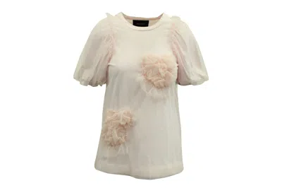 Simone Rocha Floral Tulle Overlay Puff Sleeve T-shirt In Pink Supima Cotton In Pink