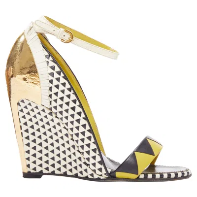 Sergio Rossi Cap Heel Geometric Wedge Sandals In Black