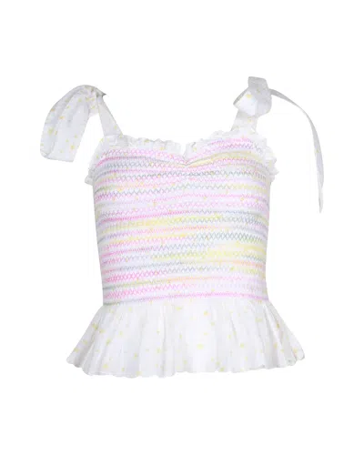 Loveshackfancy Bucky Shirred Top In White Cotton In White