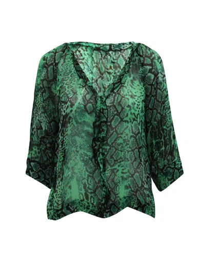 Ba&sh Snake Print Blouse In Green Silk In Green