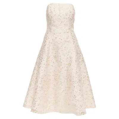 Ted Baker Tux Langley Acetate Blend Gold Jacquard Strapless Dress In Pink