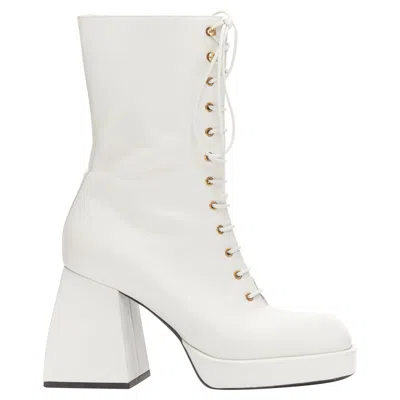 Nodaleto Bulla Candy Leather Chunky Heels Lace Up Boots In White