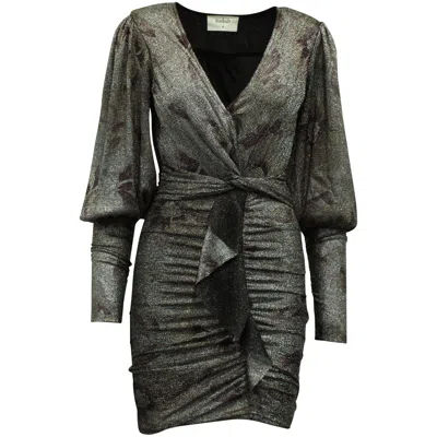 Ba&sh Lizie Floral Print Twist Front Knitted Dress In Silver Polyester In Silver