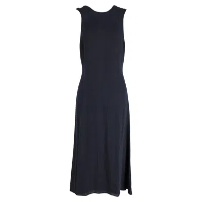 Khaite Etta Midi Criss-cross Back Strap Dress In Navy Blue Cotton In Blue