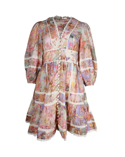 Zimmermann Cira Crochet-trimmed Floral-print Cotton Mini Dress In Multi
