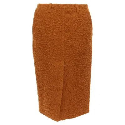 Marni Textured Alpaca Silk Pocketed Front Slit Pencil Skirt In Brown