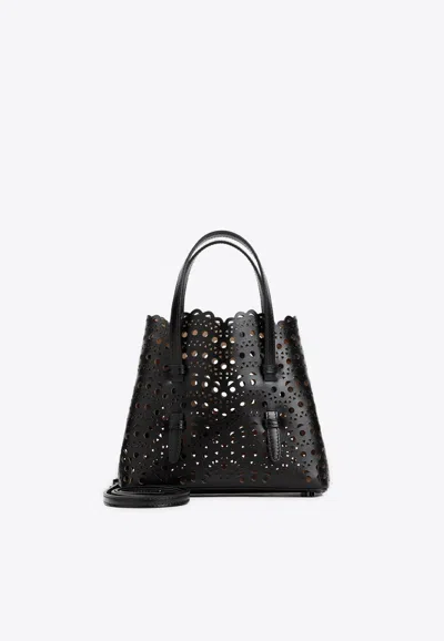 Alaïa Mina 20 Tote Bag In Vienne Perforated Leather In Black