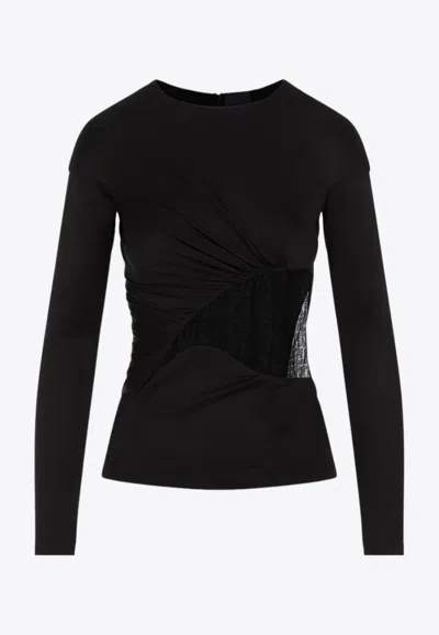 Givenchy Draped Top In Jersey And 4g Lace In Black