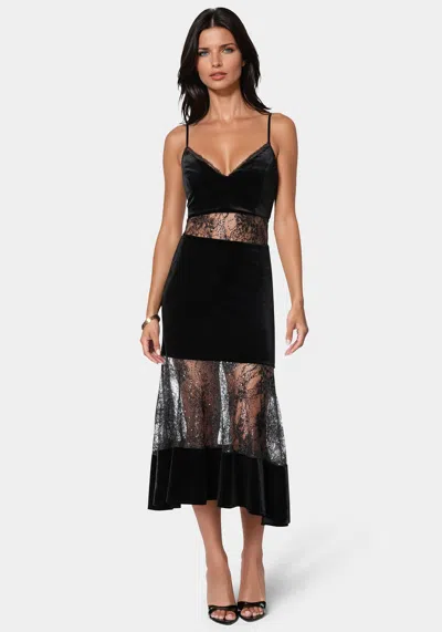 Bebe Velvet Lace Midi Dress In Black
