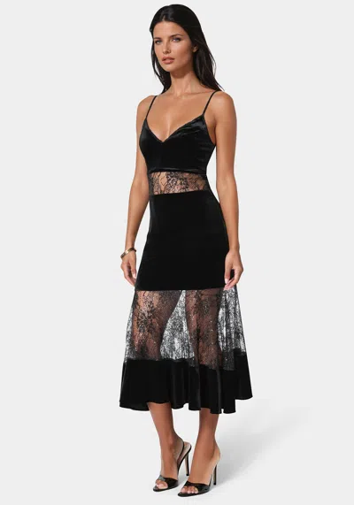Bebe Velvet Lace Midi Dress In Black
