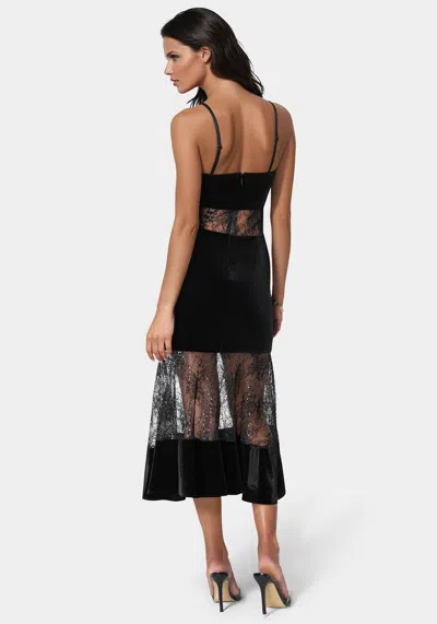 Bebe Velvet Lace Midi Dress In Black