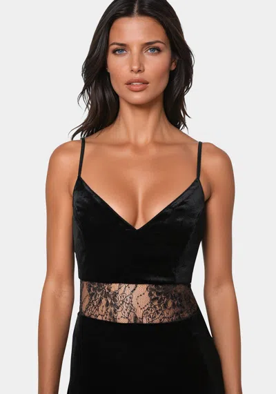 Bebe Velvet Lace Midi Dress In Black