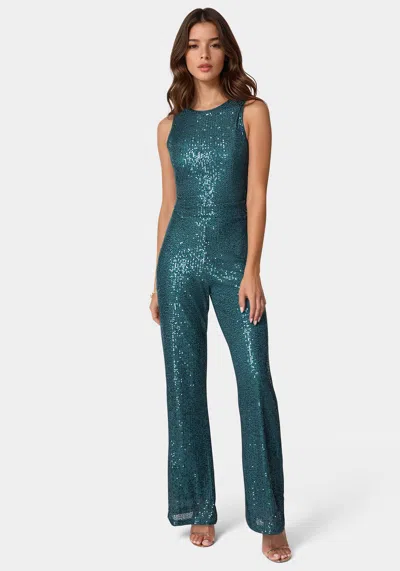 Bebe Sequin Jumpsuit In Crystal Teal