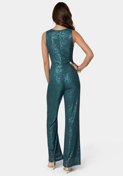 Bebe Sequin Jumpsuit In Crystal Teal