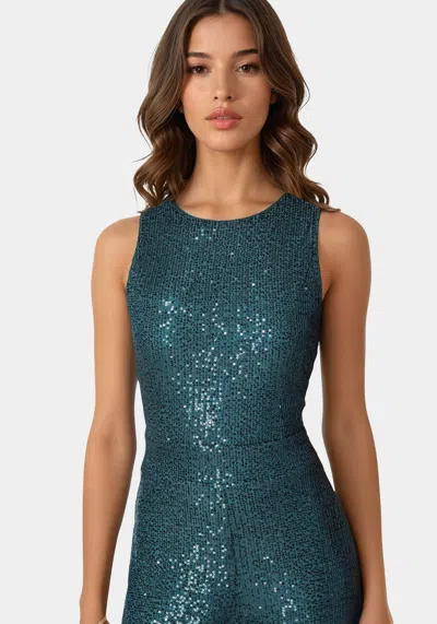 Bebe Sequin Jumpsuit In Crystal Teal