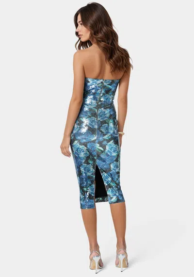 Shop Bebe Sequin Strapless Midi Dress In Midnight Rose