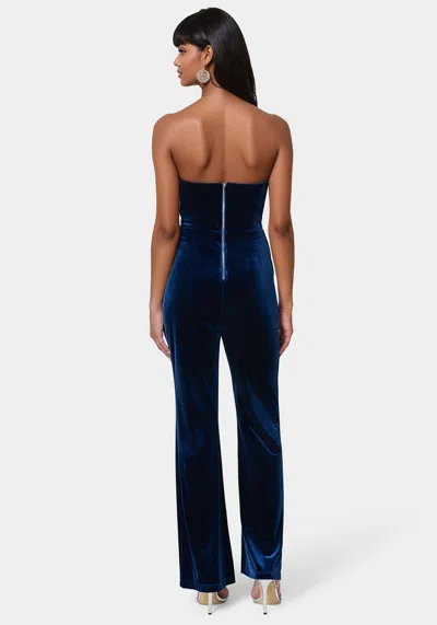 Bebe Strapless Velvet Jumpsuit In Sapphire