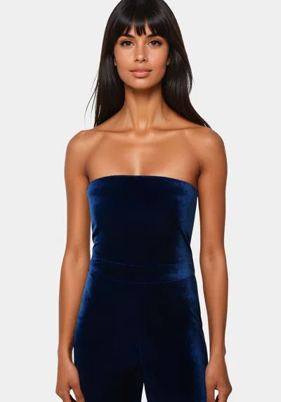 Bebe Strapless Velvet Jumpsuit In Sapphire