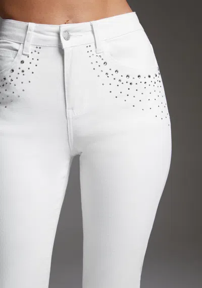 Bebe Slim Jean Embellished With Crystals By Swarovski In White