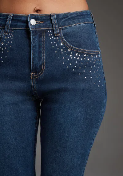 Bebe Slim Jean Embellished With Crystals By Swarovski In Indigo Wash