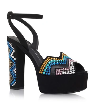 Giuseppe Zanotti Suede Crystal Embellished Platform Sandals In Black