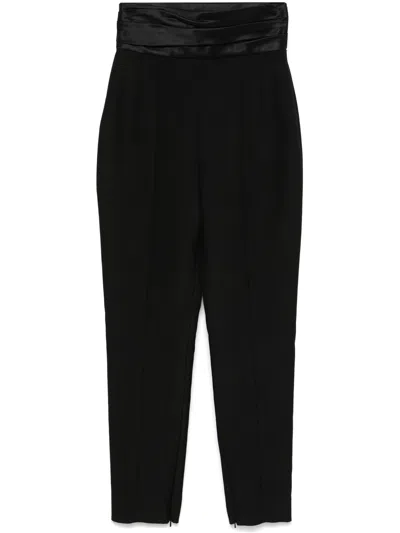 Khaite Lenro Pleated Satin-trimmed Grain De Poudre Straight-leg Pants