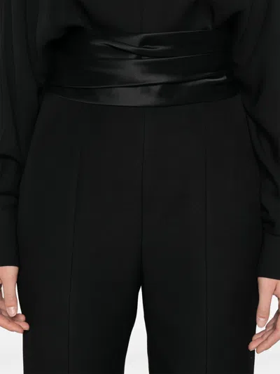 Khaite Lenro Pleated Satin-trimmed Grain De Poudre Straight-leg Pants