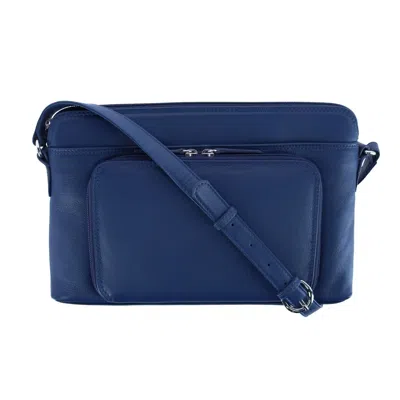Ctm Women's Leather Shoulder Bag Purse W/ Side Organizer (larger Version) In Blue