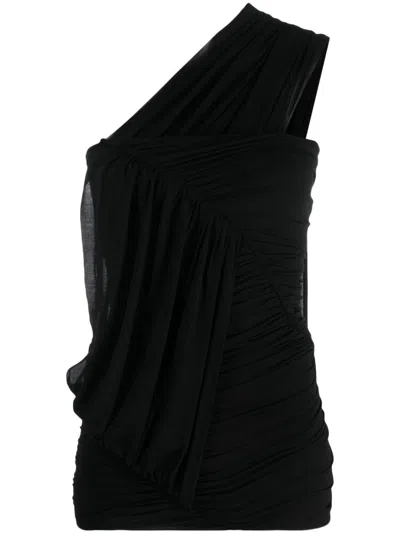 Rick Owens Black One-shoulder Draped Top In Stretch Cupro Woman In Black