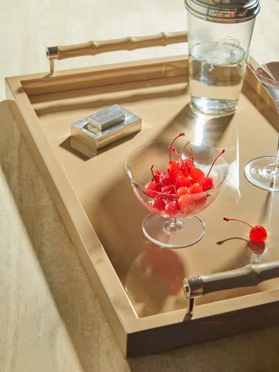 Riviere Lacquered Leather Tray  Abask Luxury Gift In  Taupe