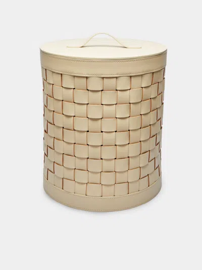 Riviere Woven Leather Laundry Basket  Abask Luxury Gift In  Cream
