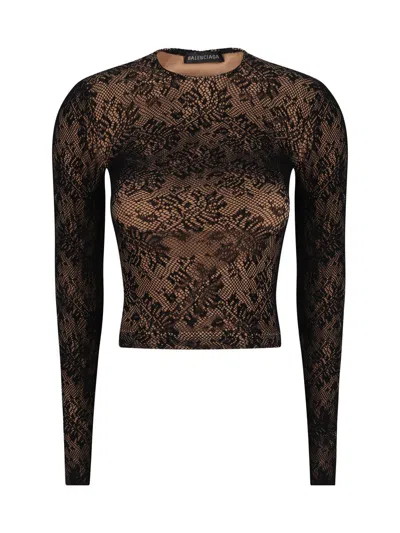 Balenciaga Lace Crewneck Top In Black