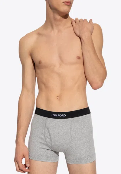 Tom Ford Logo Jacquard Stretch Boxer Briefs - Set Of 2 In Gray